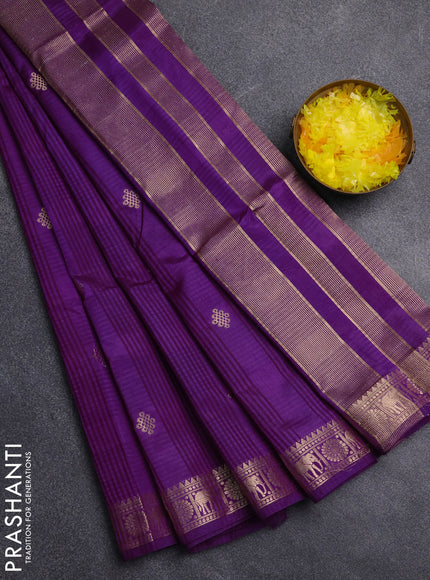 Semi raw silk saree violet with zari woven buttas and zari woven border
