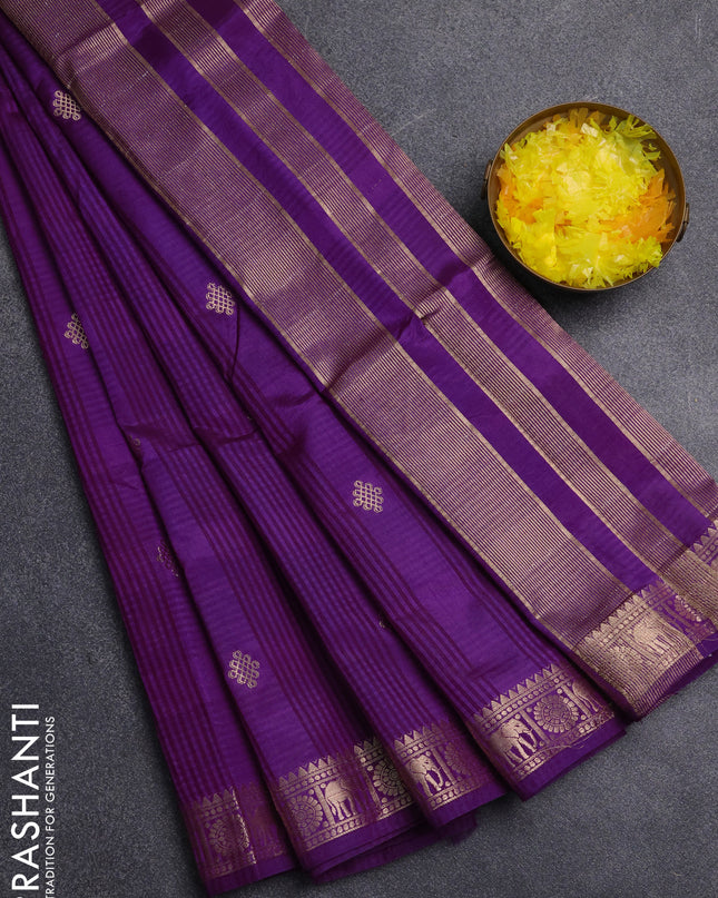 Semi raw silk saree violet with zari woven buttas and zari woven border