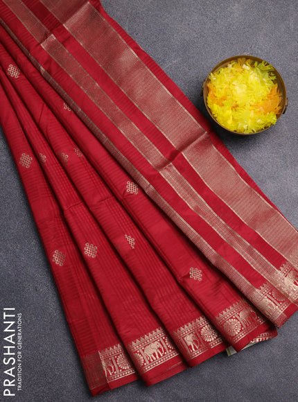 Semi raw silk saree maroon with zari woven buttas and zari woven border