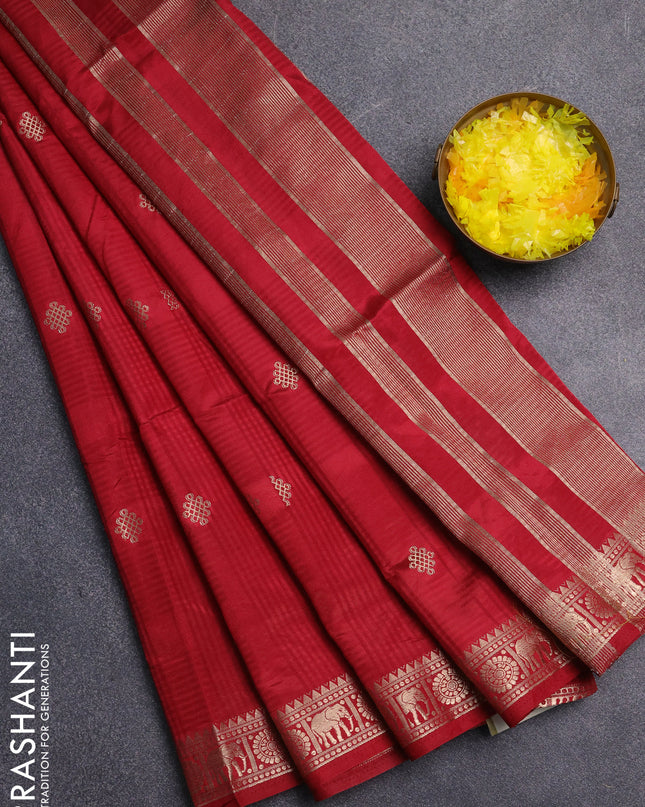 Semi raw silk saree maroon with zari woven buttas and zari woven border