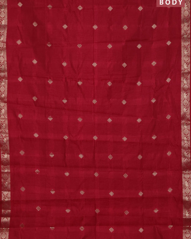 Semi raw silk saree maroon with zari woven buttas and zari woven border