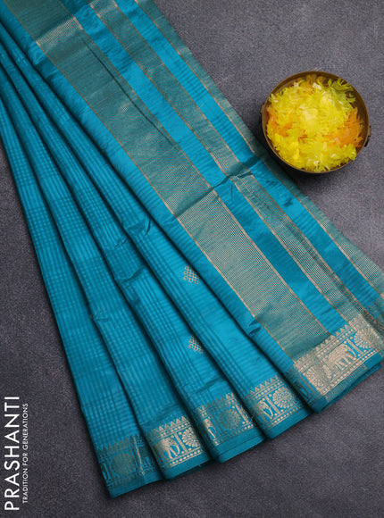 Semi raw silk saree teal blue with zari woven buttas and zari woven border