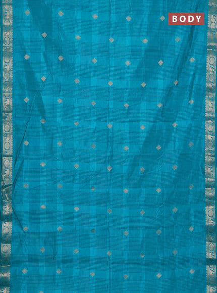 Semi raw silk saree teal blue with zari woven buttas and zari woven border