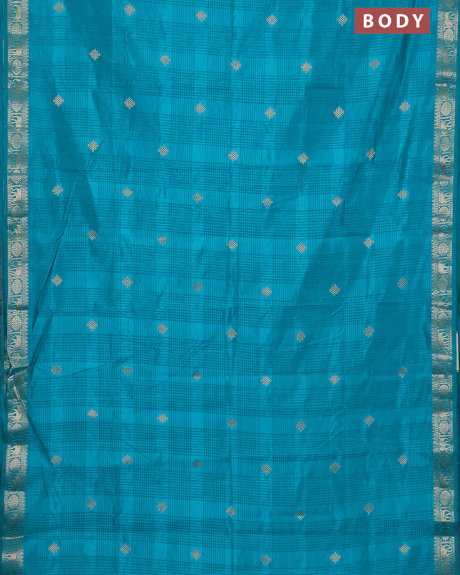 Semi raw silk saree teal blue with zari woven buttas and zari woven border