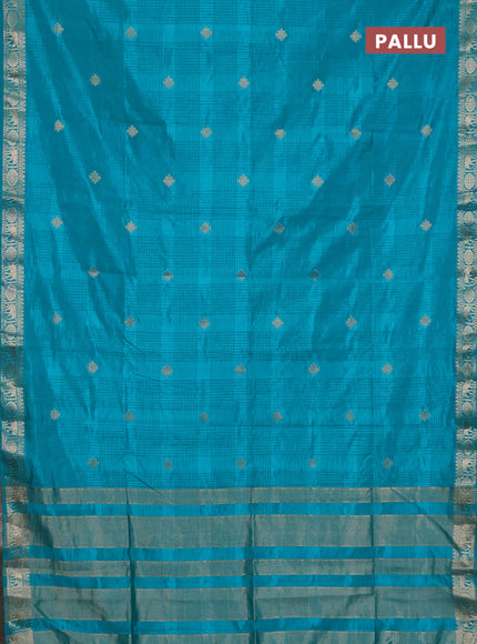 Semi raw silk saree teal blue with zari woven buttas and zari woven border