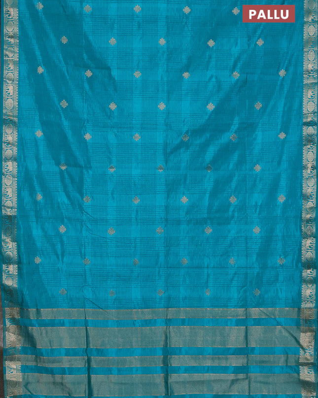 Semi raw silk saree teal blue with zari woven buttas and zari woven border