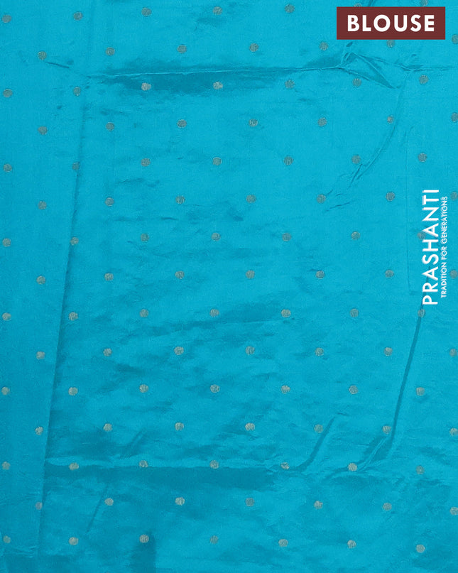 Semi raw silk saree teal blue with zari woven buttas and zari woven border