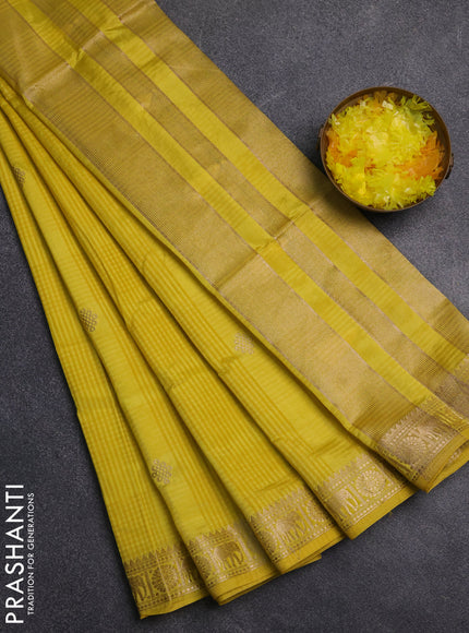 Semi raw silk saree lime yellow with zari woven buttas and zari woven border