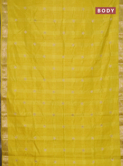 Semi raw silk saree lime yellow with zari woven buttas and zari woven border