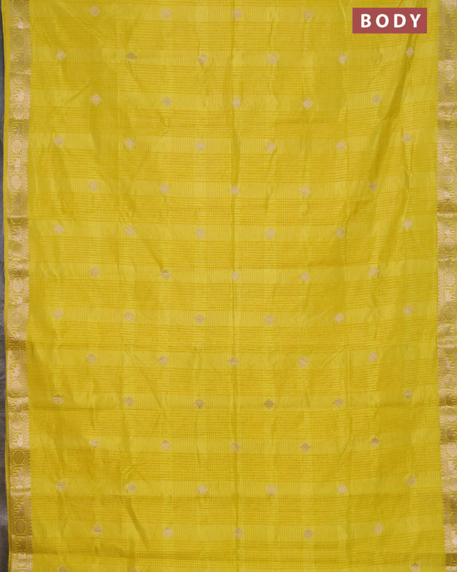 Semi raw silk saree lime yellow with zari woven buttas and zari woven border