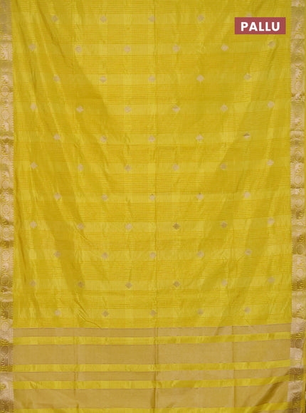 Semi raw silk saree lime yellow with zari woven buttas and zari woven border