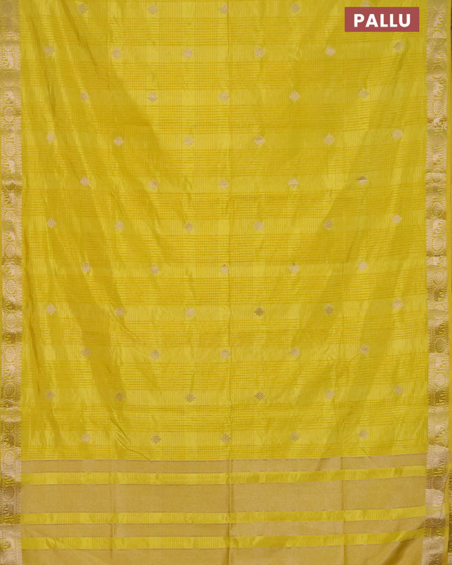 Semi raw silk saree lime yellow with zari woven buttas and zari woven border