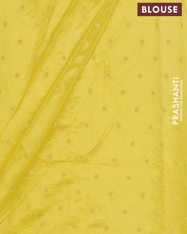 Semi raw silk saree lime yellow with zari woven buttas and zari woven border