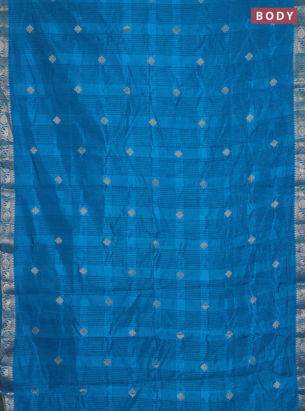 Semi raw silk saree cs blue with zari woven buttas and zari woven border