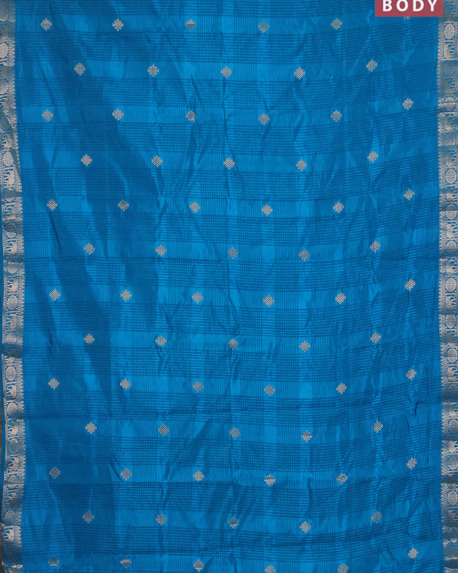 Semi raw silk saree cs blue with zari woven buttas and zari woven border