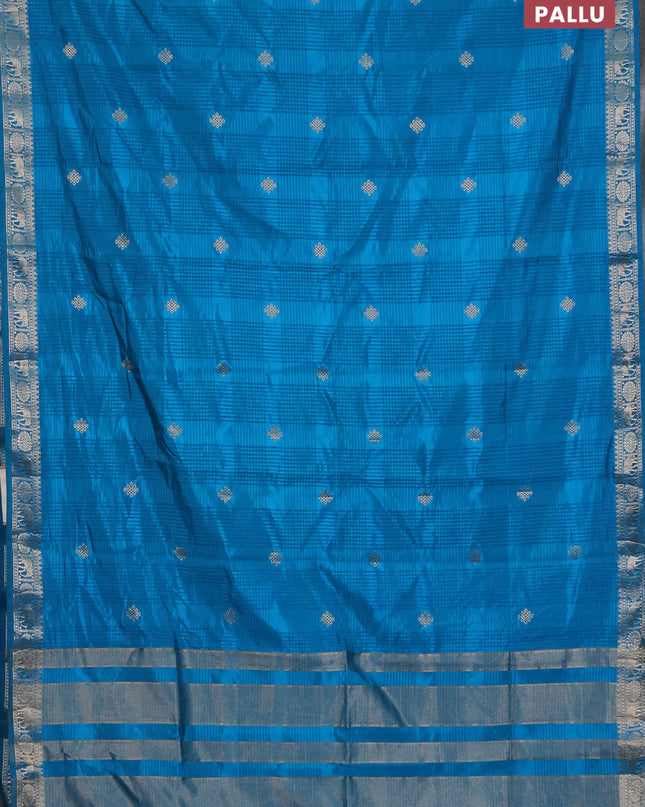 Semi raw silk saree cs blue with zari woven buttas and zari woven border