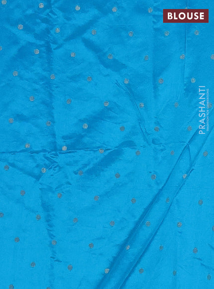 Semi raw silk saree cs blue with zari woven buttas and zari woven border
