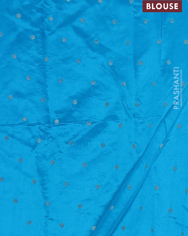 Semi raw silk saree cs blue with zari woven buttas and zari woven border