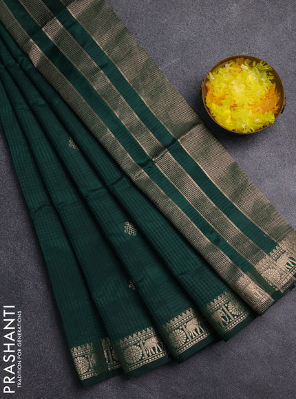 Semi raw silk saree dark green with zari woven buttas and zari woven border