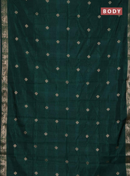 Semi raw silk saree dark green with zari woven buttas and zari woven border