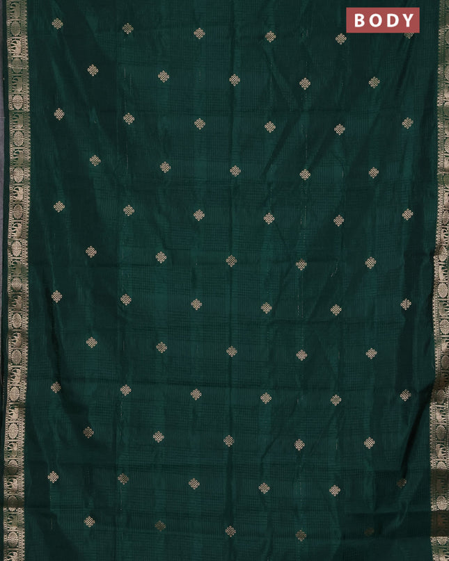 Semi raw silk saree dark green with zari woven buttas and zari woven border