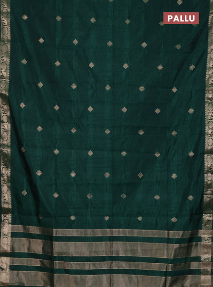 Semi raw silk saree dark green with zari woven buttas and zari woven border
