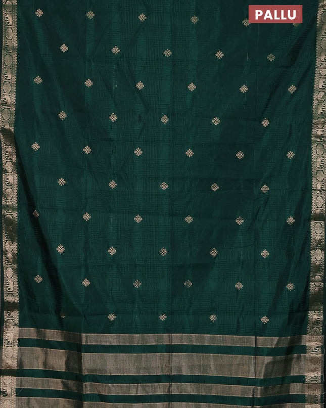 Semi raw silk saree dark green with zari woven buttas and zari woven border