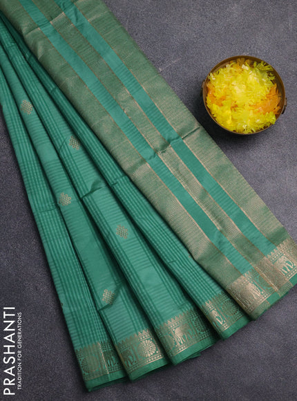 Semi raw silk saree pastel green with zari woven buttas and zari woven border