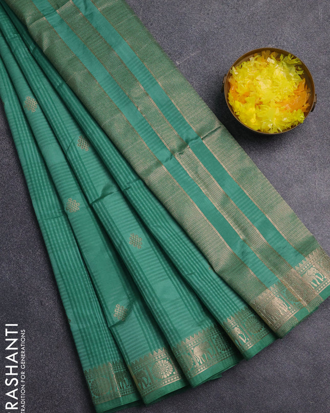 Semi raw silk saree pastel green with zari woven buttas and zari woven border