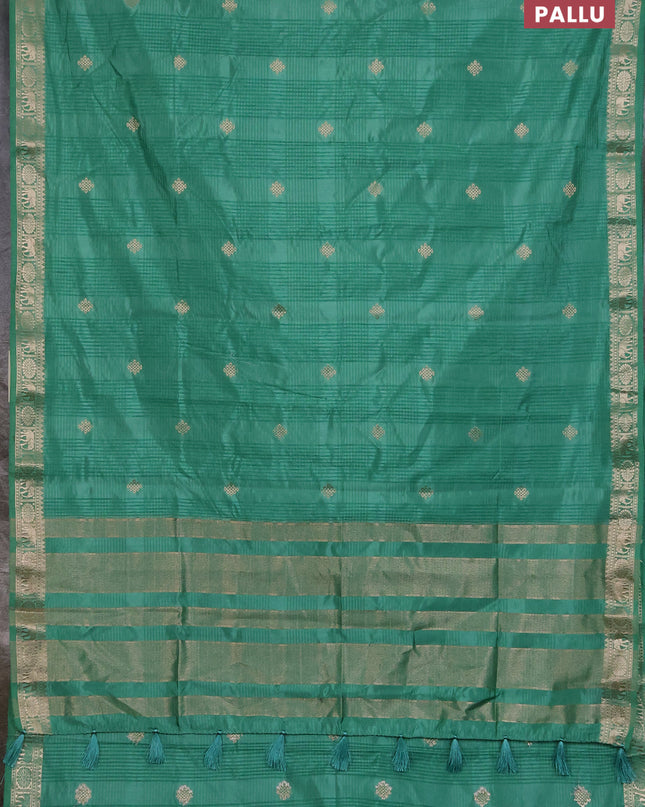 Semi raw silk saree pastel green with zari woven buttas and zari woven border