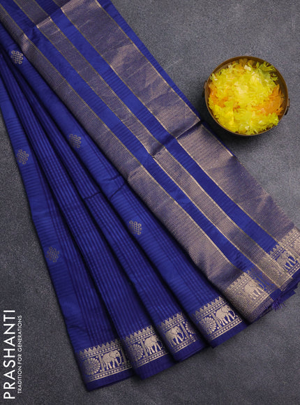 Semi raw silk saree blue with zari woven buttas and zari woven border