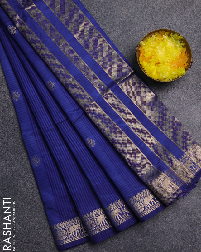 Semi raw silk saree blue with zari woven buttas and zari woven border