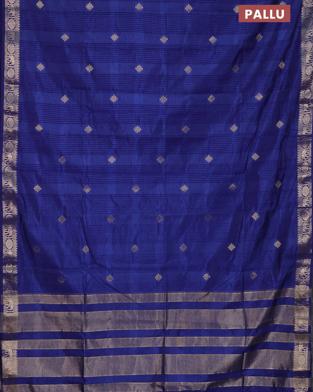 Semi raw silk saree blue with zari woven buttas and zari woven border