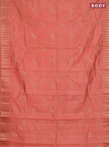 Semi raw silk saree peach orange with zari woven buttas and zari woven border