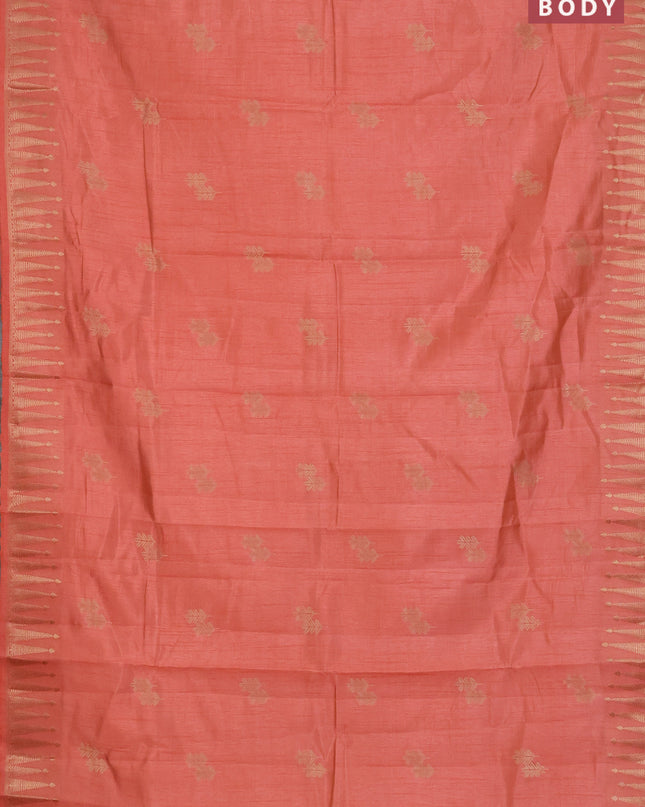 Semi raw silk saree peach orange with zari woven buttas and zari woven border