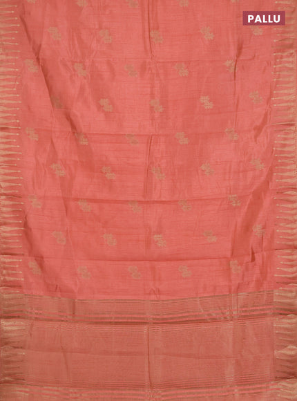 Semi raw silk saree peach orange with zari woven buttas and zari woven border
