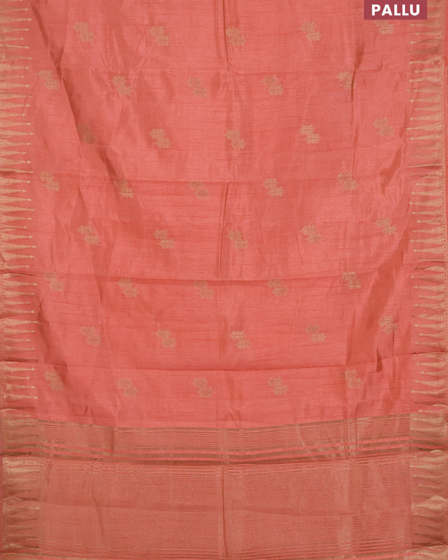 Semi raw silk saree peach orange with zari woven buttas and zari woven border