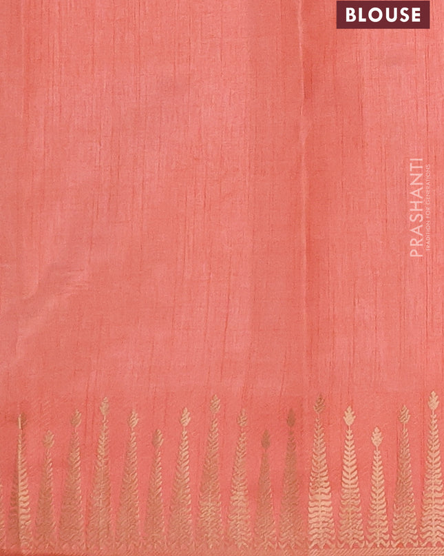 Semi raw silk saree peach orange with zari woven buttas and zari woven border