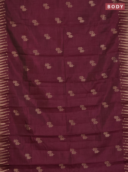 Semi raw silk saree deep wine with zari woven buttas and zari woven border