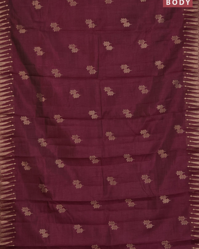 Semi raw silk saree deep wine with zari woven buttas and zari woven border