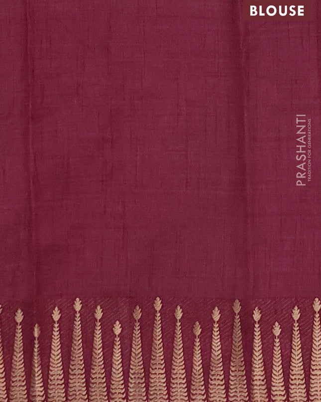 Semi raw silk saree deep wine with zari woven buttas and zari woven border