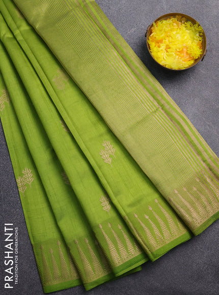 Semi raw silk saree light green with zari woven buttas and zari woven border