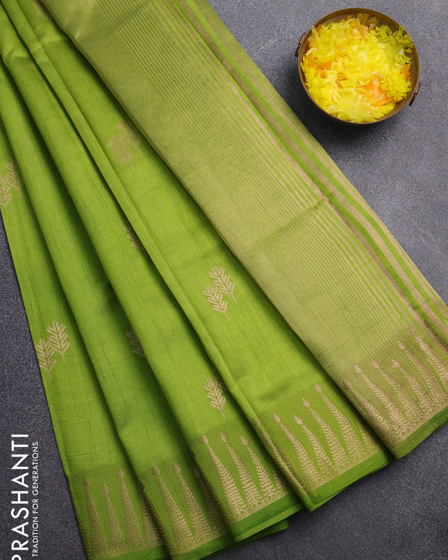 Semi raw silk saree light green with zari woven buttas and zari woven border