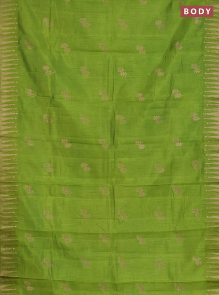 Semi raw silk saree light green with zari woven buttas and zari woven border
