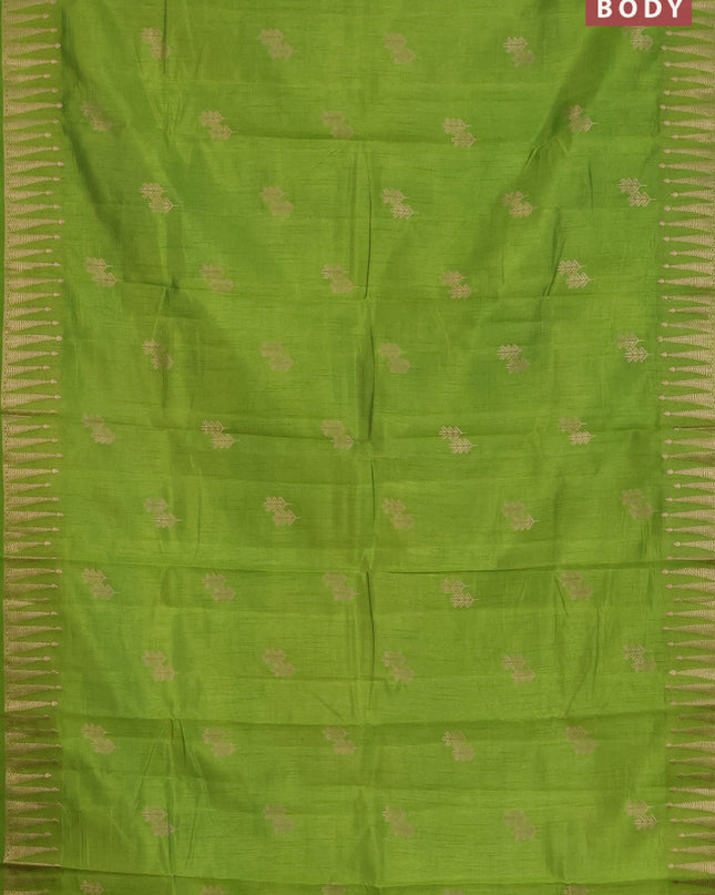Semi raw silk saree light green with zari woven buttas and zari woven border