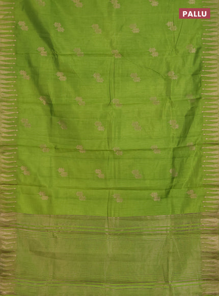 Semi raw silk saree light green with zari woven buttas and zari woven border