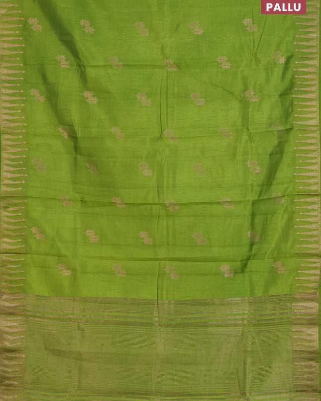 Semi raw silk saree light green with zari woven buttas and zari woven border