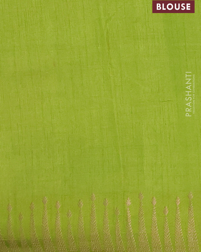 Semi raw silk saree light green with zari woven buttas and zari woven border