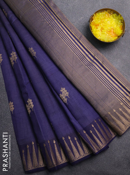 Semi raw silk saree dark blue with zari woven buttas and zari woven border