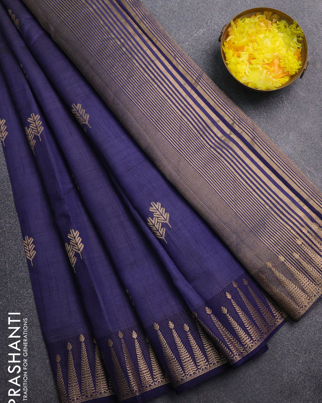 Semi raw silk saree dark blue with zari woven buttas and zari woven border